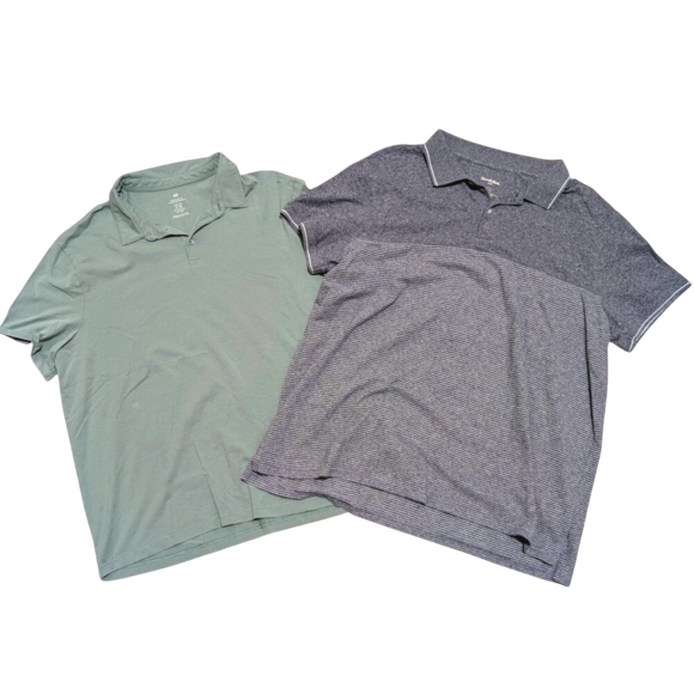 Bundle Lot 2 Mens XXL Polo Shirts Sage Green Gray Blue Striped H&M Goodfellow